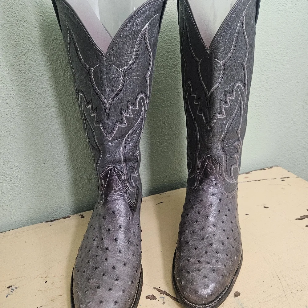 Nocona White Label Gray Ostrich Leather Western Boots 7.5 - Picture 3 of 11